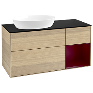Villeroy et Boch Finion Villeroy et Boch GA52HBPC 120cm, plaque de recouvrement noire mate, Emotion, étagères en laque matte Peony , Oak Veneer