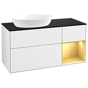Villeroy und Boch Finion Waschtischunterschrank GA52HFGF 120cm, Abdeckplatte black matt, Emotion, Regale Gold matt lacquer, Glossy white lacquer