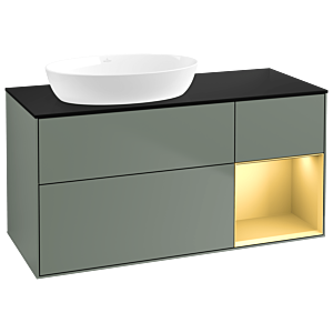 Villeroy und Boch Finion Waschtischunterschrank GA52HFGM 120cm, Abdeckplatte black matt, Emotion, Regale Gold matt lacquer, Olive Matt Lacquer