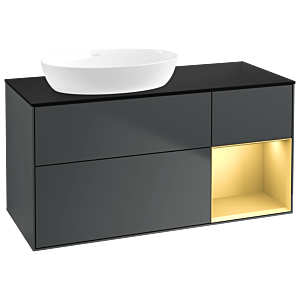 Villeroy et Boch Finion Villeroy et Boch GA52HFHG 120cm, plaque de recouvrement noir mat, Emotion, étagères laqué mat or, Midnight Blue Matt Lacquer