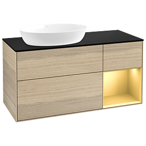 Villeroy and Boch Finion Villeroy and Boch Finion GA52HFPC 120cm, cover plate black matt, Emotion, shelves gold matt lacquer, Oak Veneer
