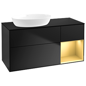 Villeroy und Boch Finion Waschtischunterschrank GA52HFPD 120cm, Abdeckplatte black matt, Emotion, Regale Gold matt lacquer, Black matt lacquer