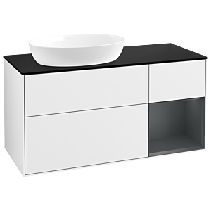Villeroy und Boch Finion Waschtischunterschrank GA52HGGF 120cm, Abdeckplatte black matt, Emotion, Regale Midnight matt lacquer, Glossy white lacquer