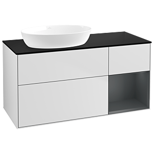 Villeroy et Boch Finion Villeroy et Boch GA52HGMT 120cm, plaque de recouvrement noir mat, Emotion, étagères laqué mat Midnight, laqué blanc mat