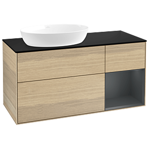 Villeroy und Boch Finion Waschtischunterschrank GA52HGPC 120cm, Abdeckplatte black matt, Emotion, Regale Midnight matt lacquer, Oak Veneer