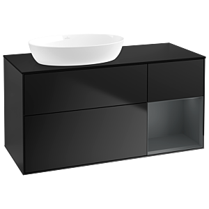 Villeroy et Boch Finion Villeroy et Boch GA52HGPD 120cm, plaque de recouvrement noir mat, Emotion, étagères laqué mat Midnight, laqué noir mat