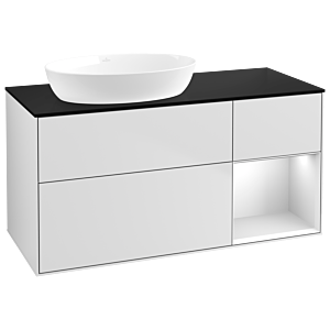 Villeroy et Boch Finion Villeroy et Boch GA52MTMT 120cm, plaque de recouvrement noir mat, Emotion, étagères laqué blanc mat, laqué blanc mat