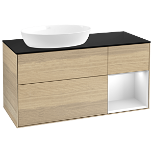 Villeroy und Boch Finion Waschtischunterschrank GA52MTPC 120cm, Abdeckplatte black matt, Emotion, Regale White matt lacquer, Oak Veneer