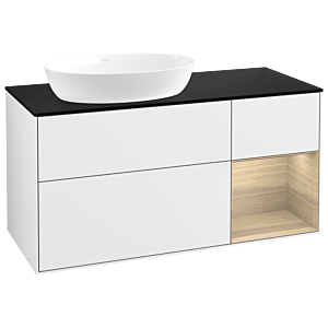 Villeroy und Boch Finion Waschtischunterschrank GA52PCGF 120cm, Abdeckplatte black matt, Emotion, Regale Oak Veneer, Glossy white lacquer