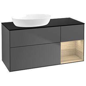 Villeroy und Boch Finion Waschtischunterschrank GA52PCGK 120cm, Abdeckplatte black matt, Emotion, Regale Oak Veneer, Anthracite matt