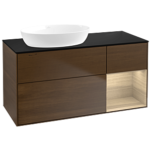 Villeroy et Boch Finion GA52PCGN 120cm, plaque de recouvrement noir mat, emotion, étagères Oak Veneer , placage Oak Veneer