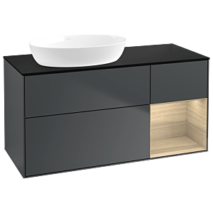 Villeroy und Boch Finion Waschtischunterschrank GA52PCHG 120cm, Abdeckplatte black matt, Emotion, Regale Oak Veneer, Midnight Blue Matt Lacquer