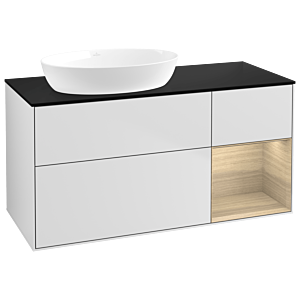 Villeroy und Boch Finion Waschtischunterschrank GA52PCMT 120cm, Abdeckplatte black matt, Emotion, Regale Oak Veneer, White matt lacquer