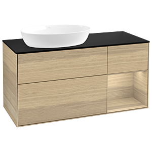 Villeroy und Boch Finion Waschtischunterschrank GA52PCPC 120cm, Abdeckplatte black matt, Emotion, Regale Oak Veneer, Oak Veneer