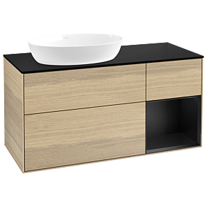 Villeroy und Boch Finion Waschtischunterschrank GA52PDPC 120cm, Abdeckplatte black matt, Emotion, Regale Black matt lacquer, Oak Veneer