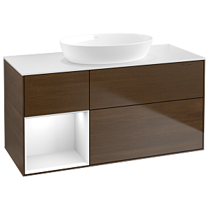 Villeroy und Boch Finion Waschtischunterschrank GA61GFGN 120cm, Abdeckplatte white matt, Emotion, Regale Glossy white lacquer, Walnut veneer