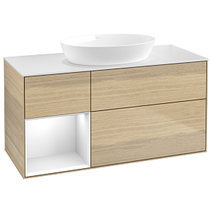 Villeroy und Boch Finion Waschtischunterschrank GA61GFPC 120cm, Abdeckplatte white matt, Emotion, Regale Glossy white lacquer, Oak Veneer