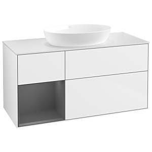 Villeroy und Boch Finion Waschtischunterschrank GA61GKGF 120cm, Abdeckplatte white matt, Emotion, Regale Anthracite matt lacquer, Glossy white lacquer