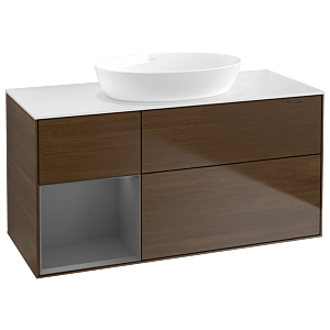 Villeroy und Boch Finion Waschtischunterschrank GA61GKGN 120cm, Abdeckplatte white matt, Emotion, Regale Anthracite matt lacquer, Walnut veneer