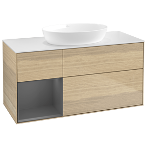Villeroy und Boch Finion Waschtischunterschrank GA61GKPC 120cm, Abdeckplatte white matt, Emotion, Regale Anthracite matt lacquer, Oak Veneer