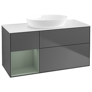Villeroy und Boch Finion Waschtischunterschrank GA61GMGK 120cm, Abdeckplatte white matt, Emotion, Regale Olive matt lacquer, Anthracite matt