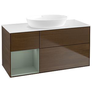 Villeroy und Boch Finion Waschtischunterschrank GA61GMGN 120cm, Abdeckplatte white matt, Emotion, Regale Olive matt lacquer, Walnut veneer