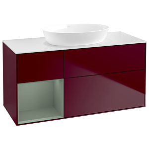 Villeroy und Boch Finion Waschtischunterschrank GA61GMHB 120cm, Abdeckplatte white matt, Emotion, Regale Olive matt lacquer, Peony Matt