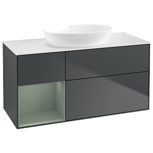 Villeroy und Boch Finion Waschtischunterschrank GA61GMHG 120cm, Abdeckplatte white matt, Emotion, Regale Olive matt lacquer, Midnight Blue Matt Lacquer