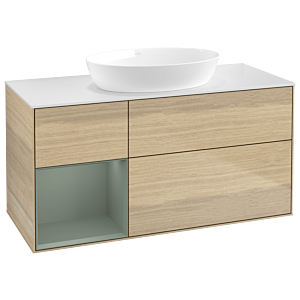 Villeroy and Boch Finion Villeroy and Boch Finion GA61GMPC 120cm, cover plate white matt, Emotion, shelves olive matt lacquer, Oak Veneer
