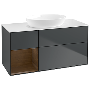 Villeroy und Boch Finion Waschtischunterschrank GA61GNHG 120cm, Abdeckplatte white matt, Emotion, Regale Walnut Veneer, Midnight Blue Matt Lacquer
