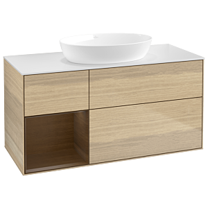 Villeroy und Boch Finion Waschtischunterschrank GA61GNPC 120cm, Abdeckplatte white matt, Emotion, Regale Walnut Veneer, Oak Veneer