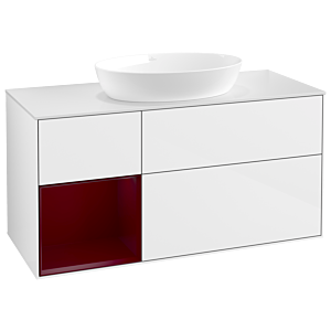 Villeroy et Boch Finion Villeroy et Boch GA61HBGF 120cm, plaque de recouvrement blanc mat, Emotion, étagères Peony laqué mat, laqué blanc brillant