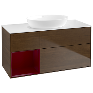 Villeroy und Boch Finion Waschtischunterschrank GA61HBGN 120cm, Abdeckplatte white matt, Emotion, Regale Peony matt lacquer, Walnut veneer