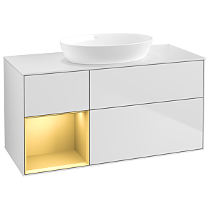 Villeroy und Boch Finion Waschtischunterschrank GA61HFMT 120cm, Abdeckplatte white matt, Emotion, Regale Gold matt lacquer, White matt lacquer