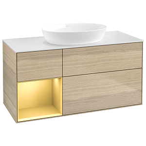 Villeroy und Boch Finion Waschtischunterschrank GA61HFPC 120cm, Abdeckplatte white matt, Emotion, Regale Gold matt lacquer, Oak Veneer
