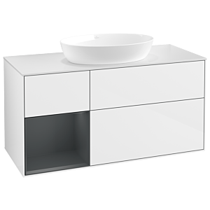 Villeroy et Boch Finion Villeroy et Boch GA61HGGF 120cm, plaque de recouvrement blanc mat, Emotion, étagères laqué mat Midnight, laqué blanc brillant