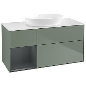 Villeroy und Boch Finion Waschtischunterschrank GA61HGGM 120cm, Abdeckplatte white matt, Emotion, Regale Midnight matt lacquer, Olive Matt Lacquer