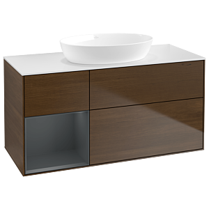 Villeroy and Boch Finion Villeroy and Boch Finion GA61HGGN 120cm, cover plate white matt, Emotion, shelves Midnight matt lacquer, walnut veneer