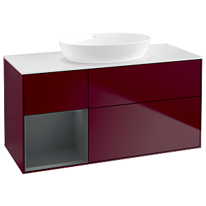 Villeroy et Boch Finion Villeroy et Boch GA61HGHB 120cm, plaque de recouvrement blanc mat, Emotion, étagères laqué mat Midnight, Peony Matt