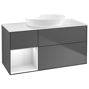 Villeroy und Boch Finion Waschtischunterschrank GA61MTGK 120cm, Abdeckplatte white matt, Emotion, Regale White matt lacquer, Anthracite matt