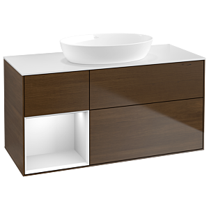 Villeroy und Boch Finion Waschtischunterschrank GA61MTGN 120cm, Abdeckplatte white matt, Emotion, Regale White matt lacquer, Walnut veneer