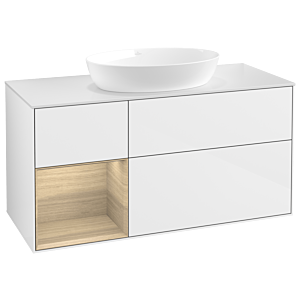 Villeroy und Boch Finion Waschtischunterschrank GA61PCGF 120cm, Abdeckplatte white matt, Emotion, Regale Oak Veneer, Glossy white lacquer