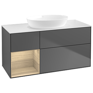 Villeroy et Boch Finion GA61PCGK 120cm, plaque de recouvrement blanc mat, Emotion, étagères Oak Veneer , anthracite mat