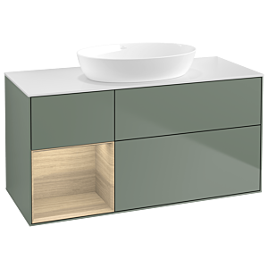Villeroy und Boch Finion Waschtischunterschrank GA61PCGM 120cm, Abdeckplatte white matt, Emotion, Regale Oak Veneer, Olive Matt Lacquer