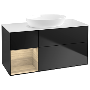 Villeroy et Boch Finion GA61PCPD 120cm, plaque de recouvrement blanc mat, Emotion, étagères Oak Veneer , laqué noir mat