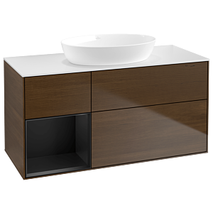 Villeroy and Boch Finion Villeroy and Boch Finion GA61PDGN 120cm, cover plate white matt, Emotion, shelves black matt lacquer, walnut veneer