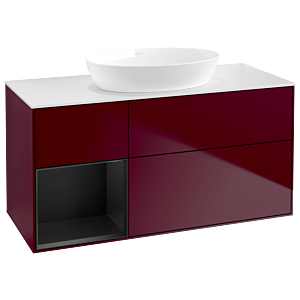 Villeroy et Boch Finion Villeroy et Boch GA61PDHB 120cm, plaque de recouvrement blanc mat, Emotion, étagères laqué noir mat, Peony Matt