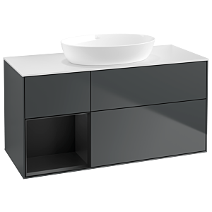 Villeroy et Boch Finion Villeroy et Boch GA61PDHG 120cm, plaque de recouvrement blanc mat, Emotion, étagères laqué noir mat, Midnight Blue Matt Lacquer