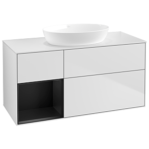 Villeroy und Boch Finion Waschtischunterschrank GA61PDMT 120cm, Abdeckplatte white matt, Emotion, Regale Black matt lacquer, White matt lacquer