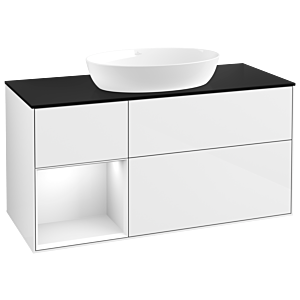 Villeroy and Boch Finion Villeroy and Boch Finion GA62GFGF 120cm, cover plate black matt, Emotion, shelves Glossy white lacquer, Glossy white lacquer